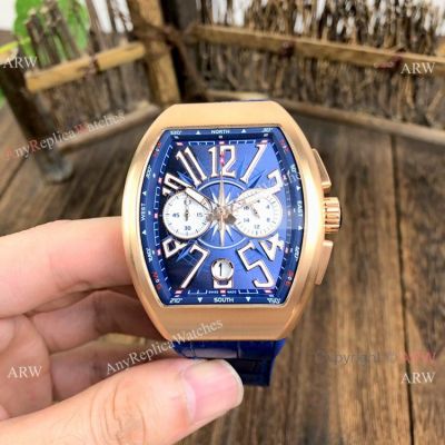 Fake Franck Muller Yachting Chronograph Men Watch Rose Gold and Blue
